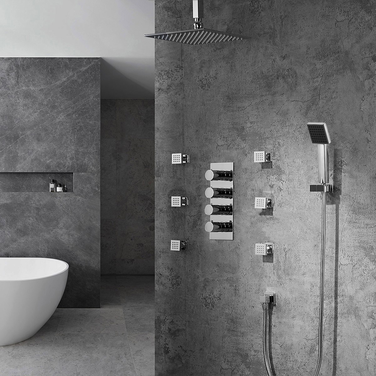 TRIALO SOLID BRASS COLOR CHANGING WATER POWERED LED SHOWER WITH ADJUSTABLE BODY JETS AND MIXER